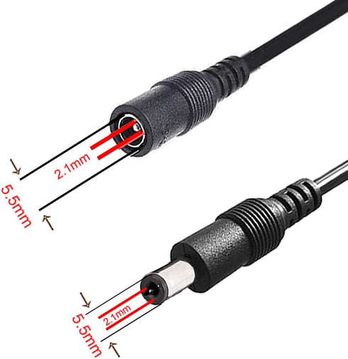LitaElek 2pcs 1m 3.3ft 12V 5V-24V 5.5mm 2.1mm DC Extension Cable Extension Cord Power Cord x DC Jack Plug Adapter Male