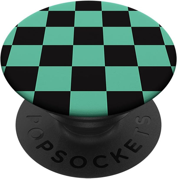 Checkered Black Green Anime Pattern PopSockets Standard PopGrip