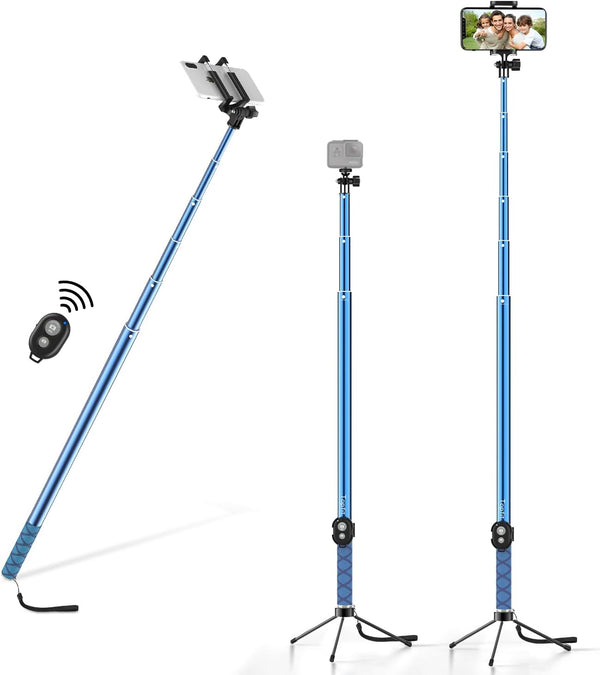 Bluetooth Long Selfie Stick - Lightweight Extendable Pole from 20'' to 118'' with Built-in Wireless Remote