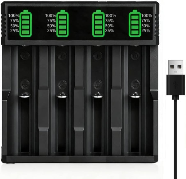 Generic 18650 Battery Charger, 4 Bay LCD Display Smart Fast Charging USB Universal