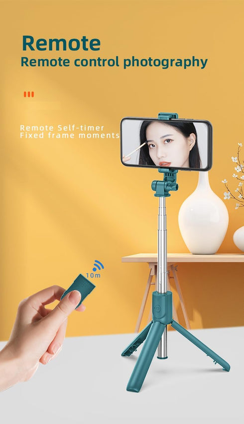 Selfie Stick with Tripod Stand and Wireless Remote for Phones, Live Streaming and Photography (Black)