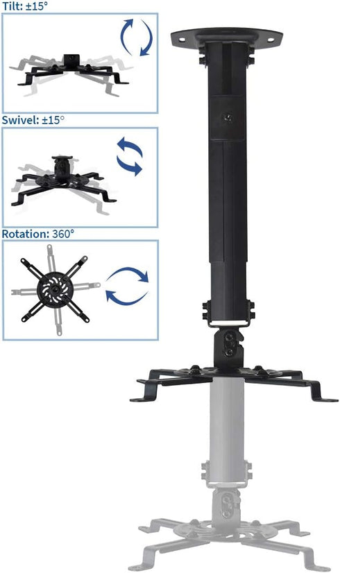 VIVO 12.5 inch 1.5 inch MOUNT-VP02B Extending Ceiling Projector Mount, Height Adjustable Projection, Up to Mounting