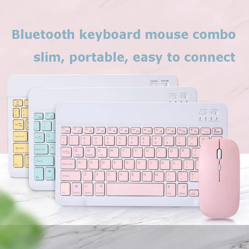 Bluetooth Wireless Keyboard and Mouse Combo, Ultra-Slim Ergonomic Rechargeable Set for Apple iPad iPhone Samsung (Green)