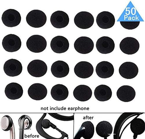 Lsgoodcare 50Pcs Soft Foam Earbud Headphone Ear Pads Replacement Tips for Earphone Headset, Black Color