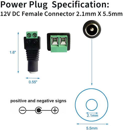 10 Pairs 12V 5A DC Power Plug Connectors - 5.5mm x 2.1mm Male & Female Jacks for LED Strips, CCTV, Security