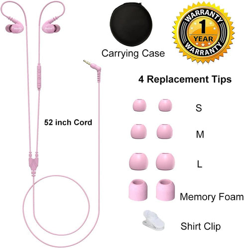 Pink Sport Headphones: Wired Over Ear & In-Ear Earbuds for Kids & Women, Comfortable Earhook Earphones for Gym &