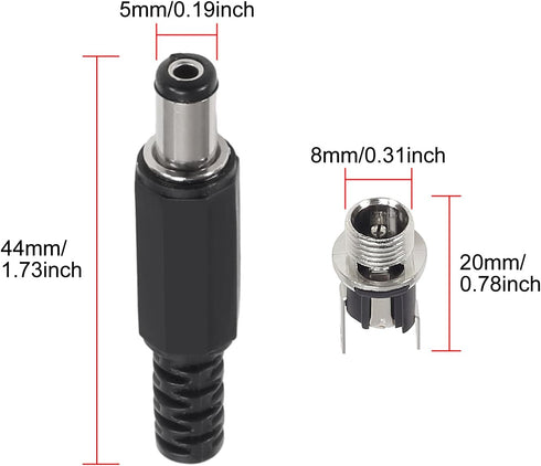 AITRIP 20 Pairs 40PCS DC Power Supply Jack Socket Female Panel Mount Connector with DIY Male Solder Adapter