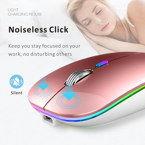 Uiosmuph LED Wireless Mouse, G12 Slim Rechargeable Silent 2.4G Optical Mice with USB Receiver (Rose Gold)
