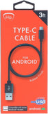 Zeikos iHIPP07 iHip 3 Foot PVC Black Cable Type-C for Android
