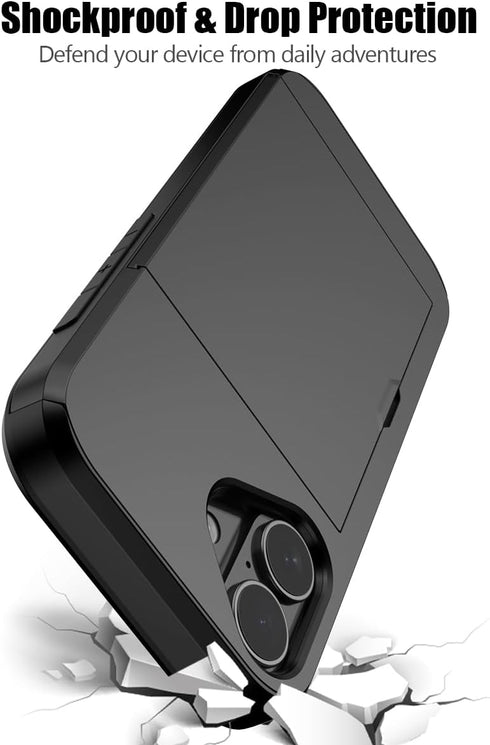 Nvollnoe 17 6.3 inch(Black) Compatible with iPhone Case with Card Holder Dual Layer Heavy Duty Protective Shockproof