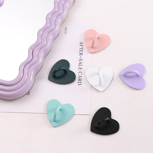 DPWOUM 2Pcs Cell Phone Heart Phone Charm Hook Metal Finger Ring Holder Adhesive Candy Color Heart Cellphone Charm Hook