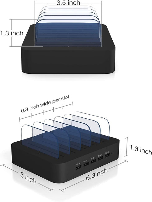 MSTJRY Charging Station Dock for Multiple Devices, 5 Port USB-A Charging Station for iPhone, iPad, Cell Phones, Tablets