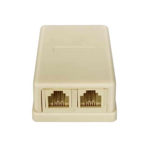 NECABLES Phone Jack Surface Mount Dual Port Telephone Jack Box, 4 Screw Terminals to 2 RJ11 Female Ivory