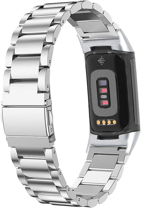 Metal Stainless Steel Bands for Fitbit Charge 6/Charge 5 - Replacement Classic Durable Link Strap