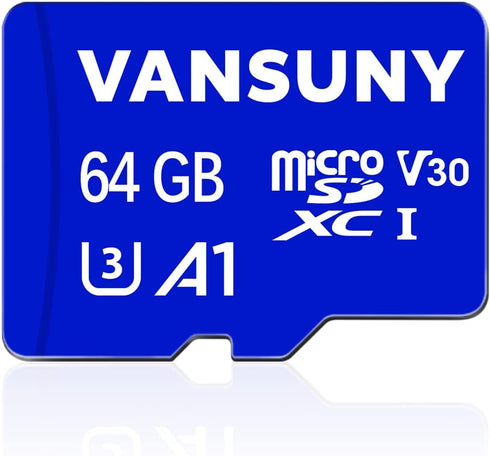 Vansuny Micro SD Card 64GB microSDXC with SD Adapter, A1 App Performance V30 for Phone, Security Camera, Dash Cam