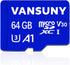 Vansuny Micro SD Card 64GB microSDXC with SD Adapter, A1 App Performance V30 for Phone, Security Camera, Dash Cam