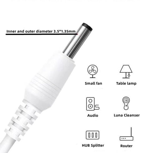 USB to DC 3.5mm Cable 1.5ft/0.5m - DC 5V Power Cord USB to DC 3.5mm Barrel Jack Adapter Connector Charging Cable (White)