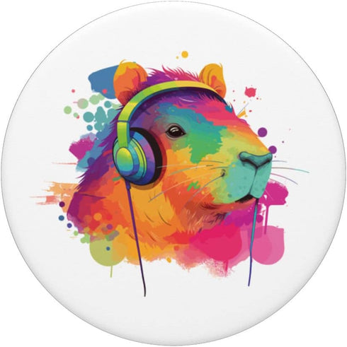 PopSockets Swappable PopGrip - Capybara Wearing Headphones for Music Lovers
