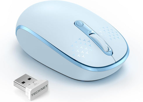 TECKNET Wireless Mouse, 2.4G Quiet Computer Mouse with USB Receiver, Portable Cordless Mice for Chromebook, Laptop, Blue