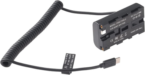 FocusFoto NP-F550 Dummy NP-F970 NP-F570 NP-F750 NP-F770 F960 F530 F330 USB-C to Battery Adapter Cable for Sony to Power