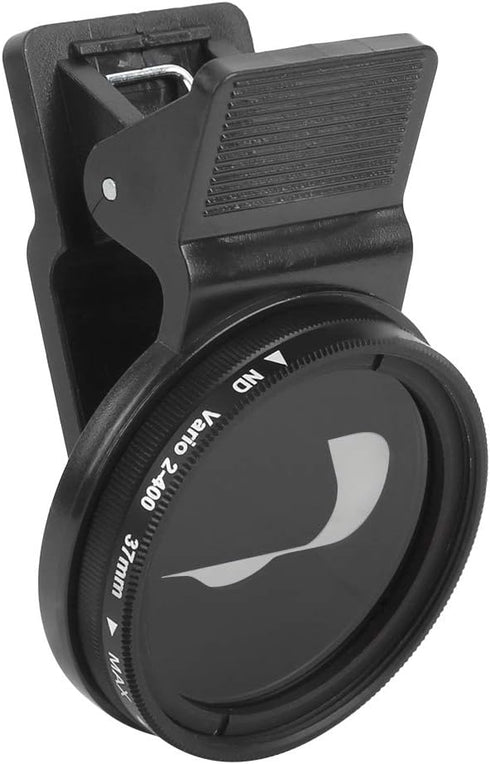 Neutral Density Lens Filter, 37MM ND2-400 Cellphone Camera Lens Filter Kit with Adjustable Clip