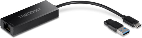 TRENDnet 2.5G USB-C to RJ-45 Ethernet Adapter - 2-in-1 Compatible with USB C/Thunderbolt 3 or USB 3.1, Black