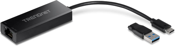 TRENDnet 2.5G USB-C to RJ-45 Ethernet Adapter - 2-in-1 Compatible with USB C/Thunderbolt 3 or USB 3.1, Black
