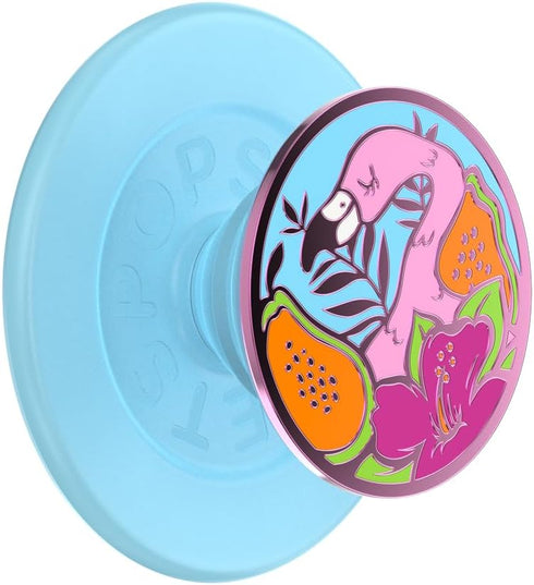 Flamingo PopSockets Round Phone Grip, Compatible with MagSafe, Adapter Ring Included, Wireless Charging Phone Holder