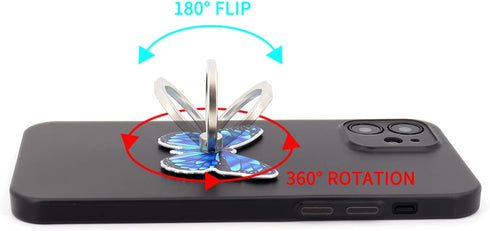 Butterfly Cell Phone Ring Holder, 360° Rotation Finger Grip Stand Compatible with All Smartphones (Blue)