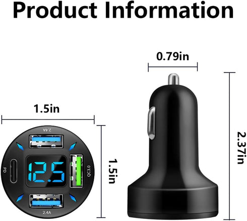 4 Ports USB Car Charger USB Adapter with Voltmeter,Type C Port PD 3.1/QC 3.0 Super Fast Charging Car Cigarette Lighter Plug for iPhone 14 13 12,S22 S21 S20,iPad Pro& More Mobil Phone (Black) by KIFIDAN