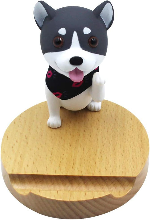 Amamcy Cute Dog Cell Phone Holder Stand Wooden Smartphone Desk Holder for Mobile