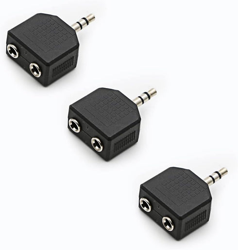 3-Pack Gold Plated 3.5mm Y Splitter Adapter, Male to Dual Female Stereo Jack Converter, 1/8 inch.