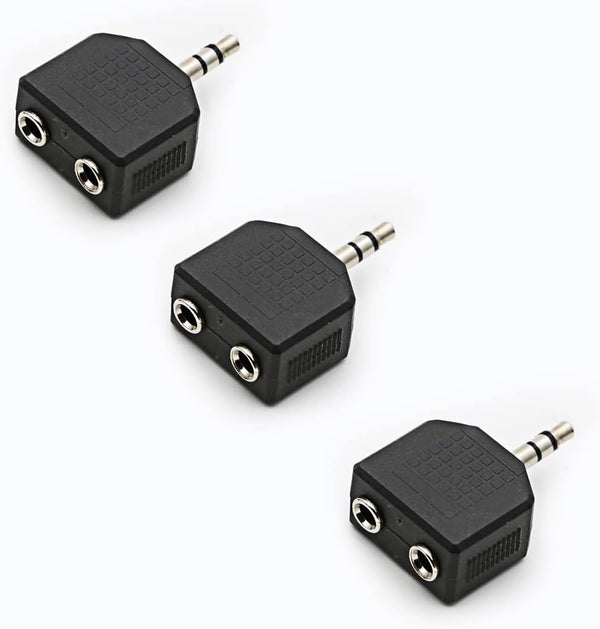 3-Pack Gold Plated 3.5mm Y Splitter Adapter, Male to Dual Female Stereo Jack Converter, 1/8 inch.