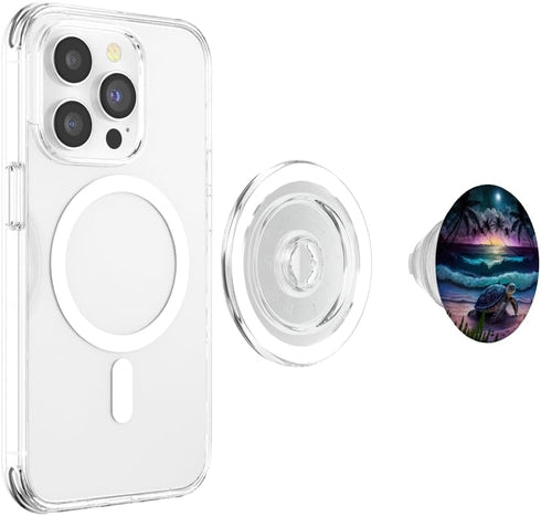 Sea Turtle PopSockets PopGrip for MagSafe, Night on the Beach Under Starry Sky