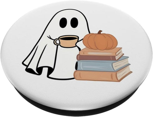 Cute Ghost Pumpkin Book Reading Halloween Bookish PopSockets Adhesive PopGrip