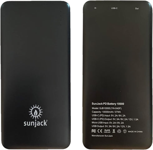 SunJack 10000mAh Power Bank, Portable and Compact Battery Charger, Fast Charging 18W USB-A and USB-C Power Delivery for
