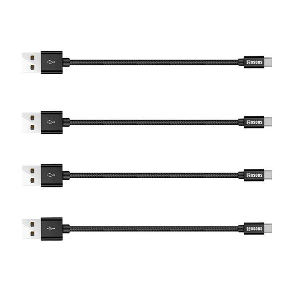 COSOOS 4 Short USB Type C Cables (9in/23cm) - Nylon Braided Fast Charge & Sync for Samsung Galaxy, Google Pixel, LG.