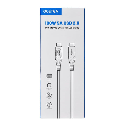 10ft Long USB C to USB C Cable (100W 5A) with LED Display, Fast Charging for iPhone 15, MacBook, Galaxy S23, Pixel.