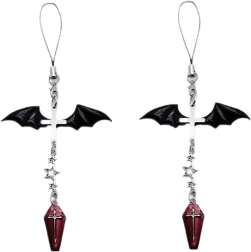YLiiii 2Pcs Black Winged Mobile Phone Chain Pendant,Decor,Goth Y2K Phone Charm Pendant, Kawaii-Key