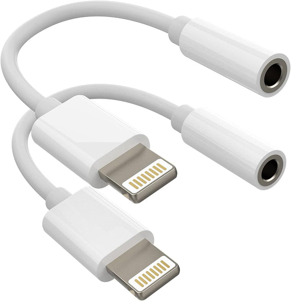 2pack Compatible Headphone Adapter Cable Cord for iPhone 11 12, Lightning to 3.5mm AUX Audio Jack Dongle