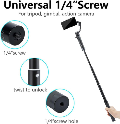 Generic 17.1" 43cm 1/4"-20 / Gimbal Extension Selfie Stick Compact Aluminum Portable Stabilizer Extension Rod, Foldable