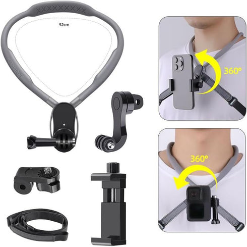 POV Neck Mount with Chest Strap, Extendable Arm Smartphone Mount for GoPro and Action Cameras