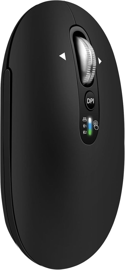 INFINMIND Wireless Bluetooth Mouse,USB+BT2,Slim Pebble Multi Device Small Travel Mice,Metal 4 Way Super
