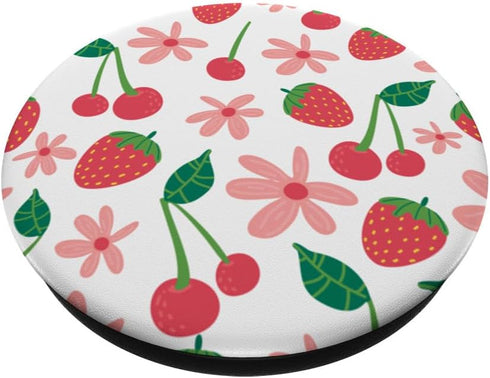 Strawberries and Cherries Pink Flowers Floral Fruit PopSockets Standard PopGrip