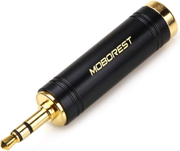 MOBOREST 3.5mm to 1/4'' Stereo Pure Copper Adapter, 1/8'' Male Plug to 1/4'' Jack Female Socket, Black - 1PCS