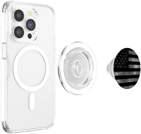 PopSockets PopGrip for MagSafe, Grungy Grey Black American US Flag Vintage Patriotic Gift
