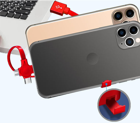 Unifizz 4 Pcs Three in One Charging Cable - Roll Data Transfer 3 in 1 Charging Cable Retractable Phone Holder