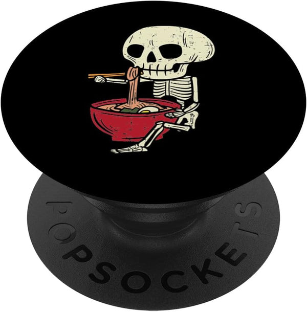 Skeleton Skull Eating Ramen PopSockets Standard PopGrip - Cute Anime Halloween Design