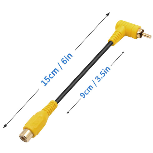 Duttek 90 Degree Short RCA Extension Cable 6in/15cm, 24K Gold-Plated RCA Subwoofer Cable, Male to Female Audio Cable (2