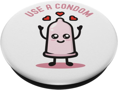 Remember to use condoms to protect yourself Use A Condom with Kawaii Condom with Hearths PopSockets Swappable PopGrip